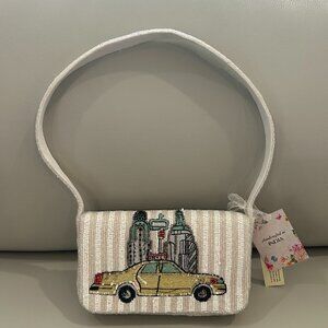 Handcrafted in India Taxi Cab NYC Skyline Strioed Beaded Embroidered Sequin Bag